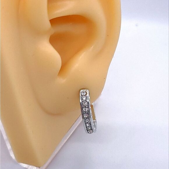 2 Carat CZ Hoops Round Channel Set Huggie Earrings White Gold Plated Jewelry NEW - Picture 8 of 9